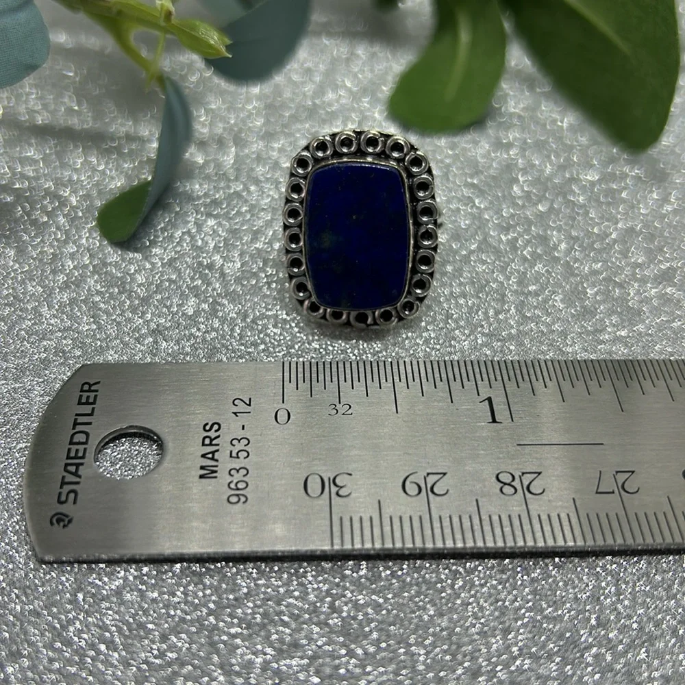 Lapis Lazuli Ring 925 (Size: 9) Modern Bohemian